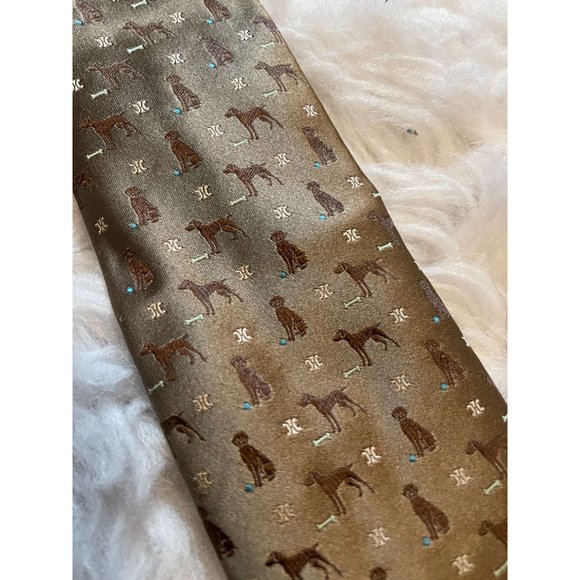 Celine 100% Silk Tie Dog Theme Made in Italy Neutral Color - Picture 2 of 6